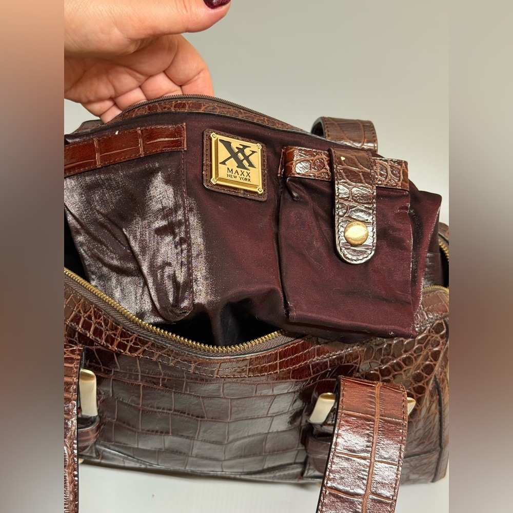 MAXX CROC Y2K genuine leather satchel bag burgundy brown - Picture 14 of 17
